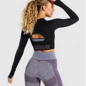 Gymshark Flex Sports Long Sleeve Crop Top - Black/Charcoal